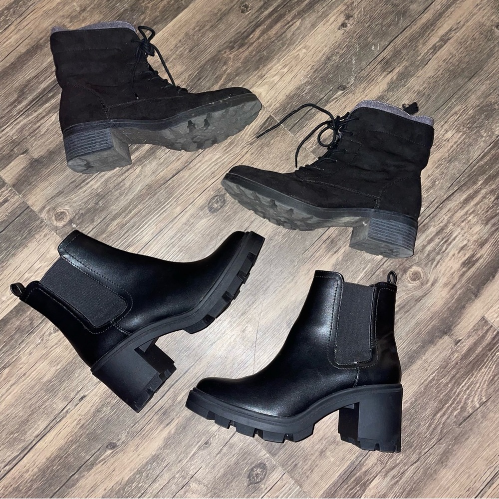 Black Chunky Chelsea Heeled Ankle Boots - Women's